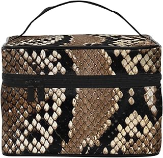 Neceser de Viaje para Mujer, Color marrón Piel de Serpiente, Organizador Grande de cosméticos