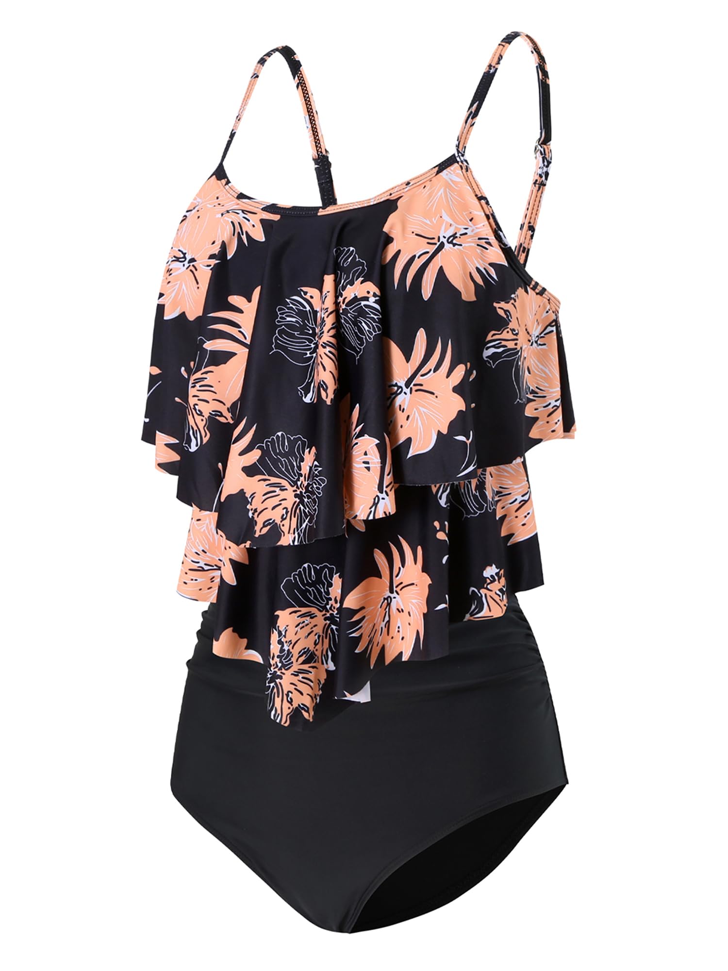 Costume da Bagno da Donna a Due Pezzi a Vita Alta Tankini Set Costume da Bagno con Volant Arricciato