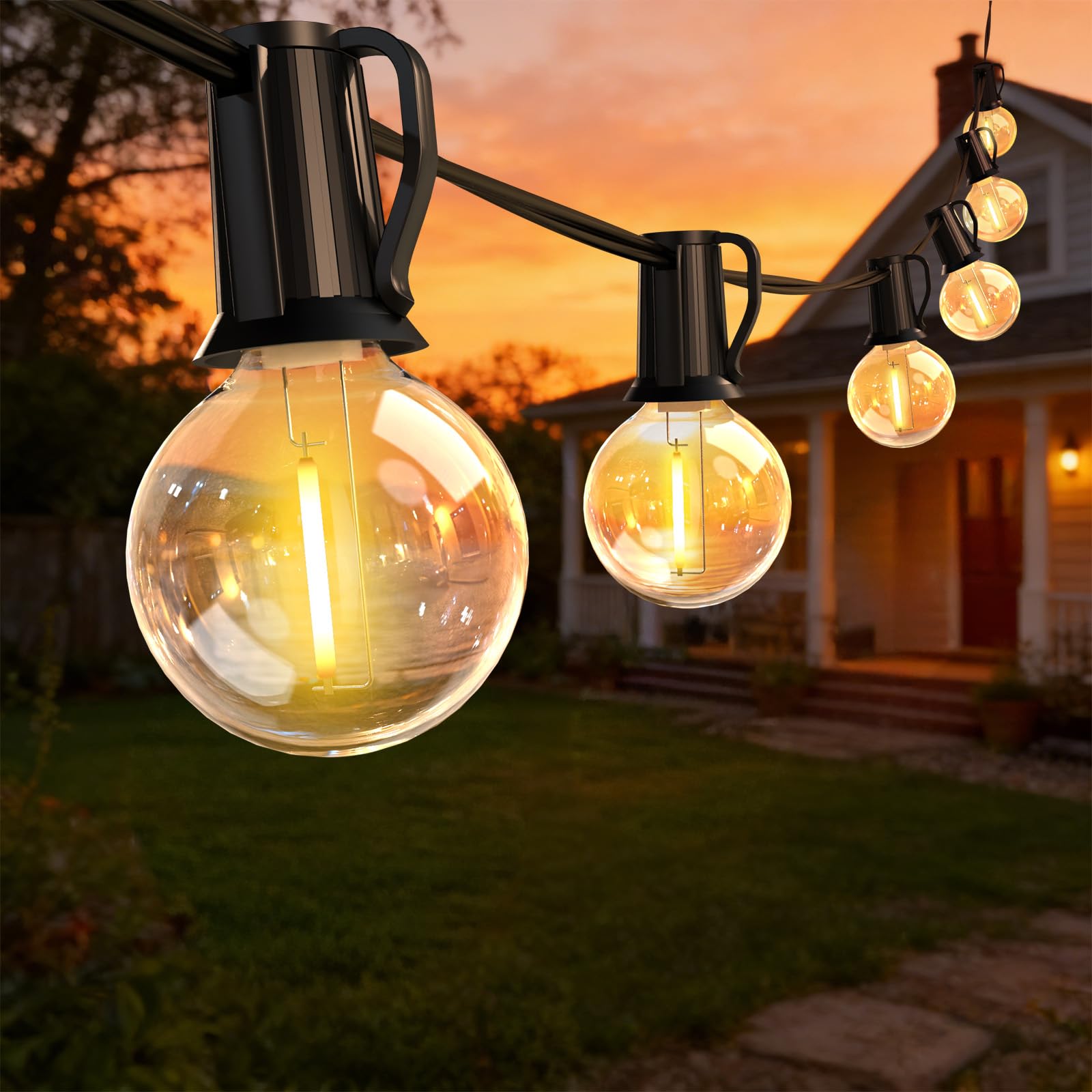 ROVLAK Catena Luminosa Esterno 15M, Luci da Esterno Giardino con 25+3 Lampadine LED G40 in Plastica, IP44 Impermeabile, Lucine 2700K Bianco Caldo per Giardino Terrazza Balcone Casa Festa