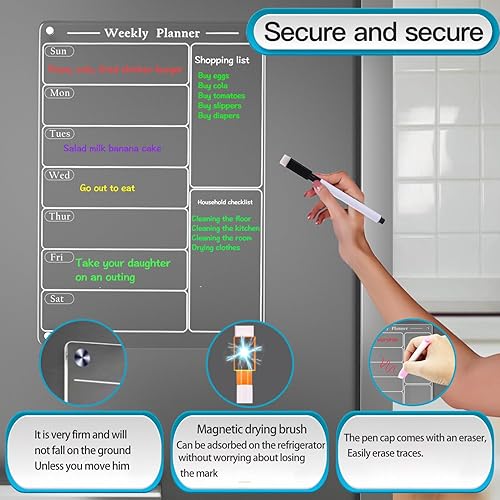 Miniatura 10 de Pizarra magnética de borrado en seco de acrílico negro de 9 x 13 pulgadas para refrigerador, pizarra magnética de borrado en seco para refrigerador,