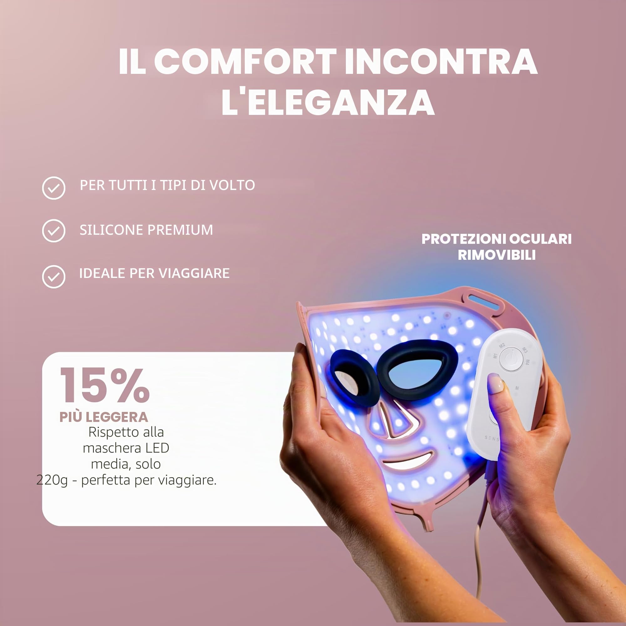 SENSSE - Maschera professionale a LED, in silicone morbido e flessibile di alta qualità, per un uso sicuro e confortevole per qualsiasi forma del viso