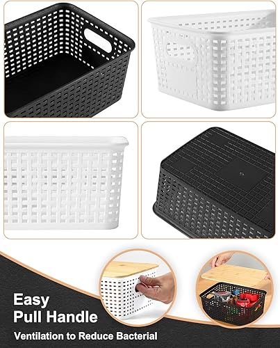 Miniatura 4 de Contenedores de almacenamiento con tapas de bambú, paquete de 6 cestas de almacenamiento de plástico y contenedores de almacenamiento, cestas de