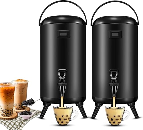 Tioncy 2 dispensadores aislados de bebidas de acero inoxidable, dispensador de bebidas frías y calientes con boquilla y termómetro, dispensador de