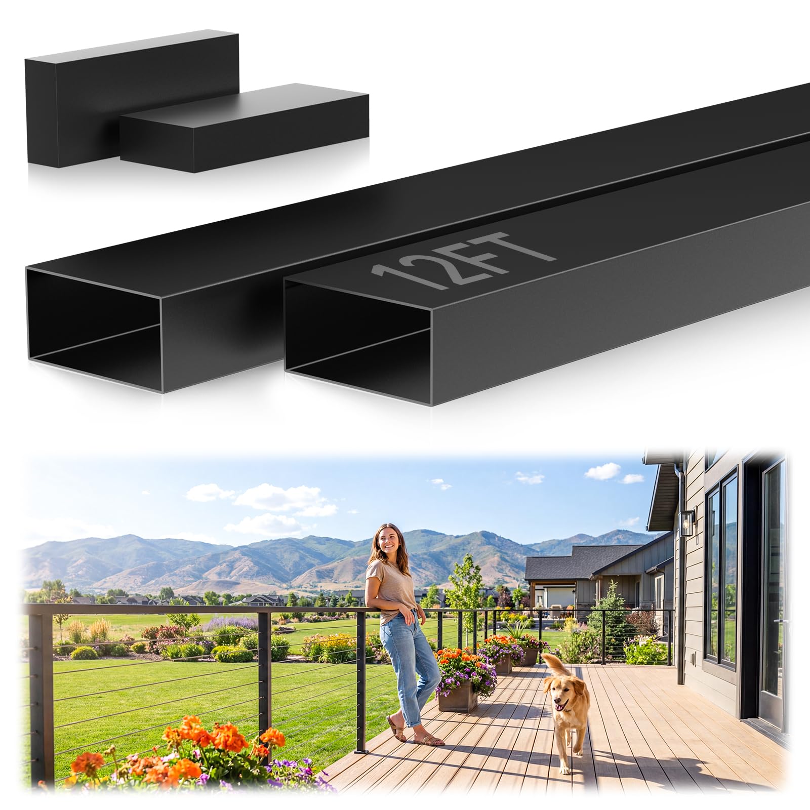 12FT Black Stainless Steel Cable Railing Handrail with POM Connector