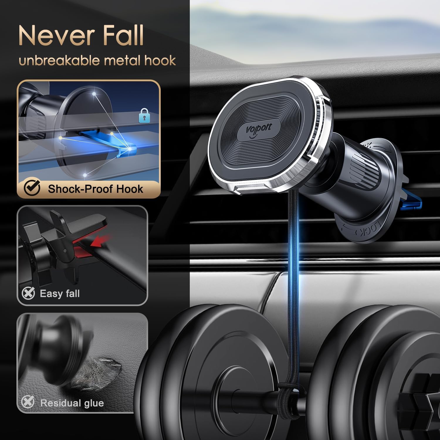 Magnetic Car Mount Air Vent Cell Phone Holder, Universal Vehicle Dash Dashboard Ac Airvent Cellphone Magic Stand with Clip Hook, for iPhone 16 15 Samsung Lenovo Google etc - Image 8