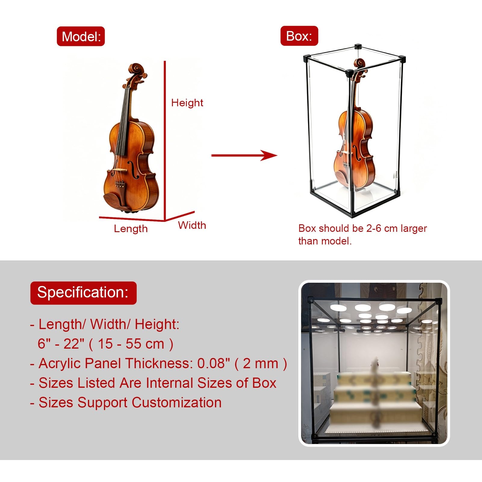 Urna Metacrilato Vitrina Alta Transparente para Figuras Acción