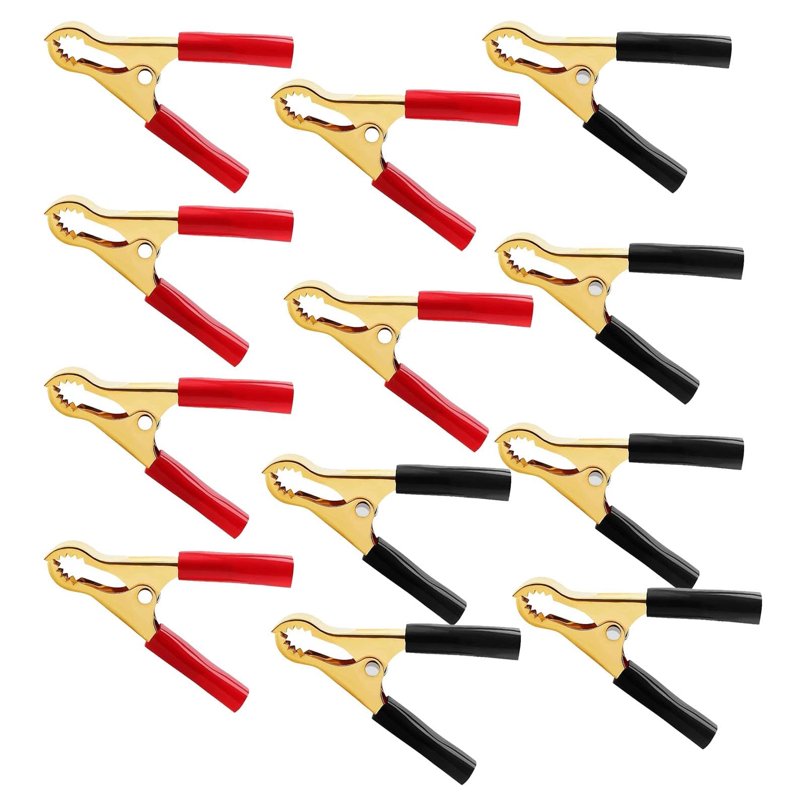 12 PCS 50A Jump Lead Clamps, Heavy Duty Pure Copper Crocodile Clips Electrical 12V Alligator Clamps 80mm 3.15in Red Black for Car Auto Battery Booster Cables Jump Leads