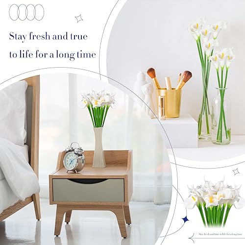 Miniatura 4 de Hanaive 100 piezas de lirio de cala falsos de tacto real para ramo de boda de 13.4 pulgadas, flores artificiales de lirio de cala para el hogar,