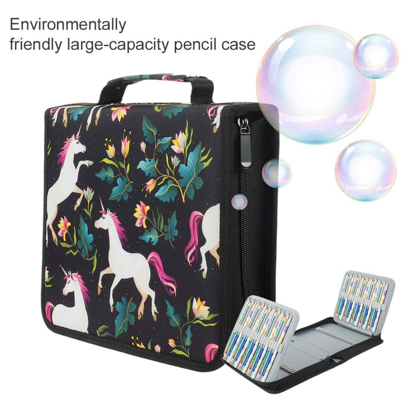 Constance Strict 120 Slots Pencil Case Handy Multi-Layer Pen Bag Large Capacity Pencil Pouch for Student & Artist(None 120 Black Unicorns)