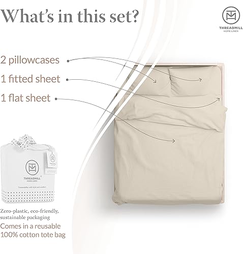 Miniatura 3 de Threadmill Juego de sábanas 100% algodón para bolsillo profundo, suave, resistente a la decoloración, 500 hilos, juego de sábanas de 4 piezas de