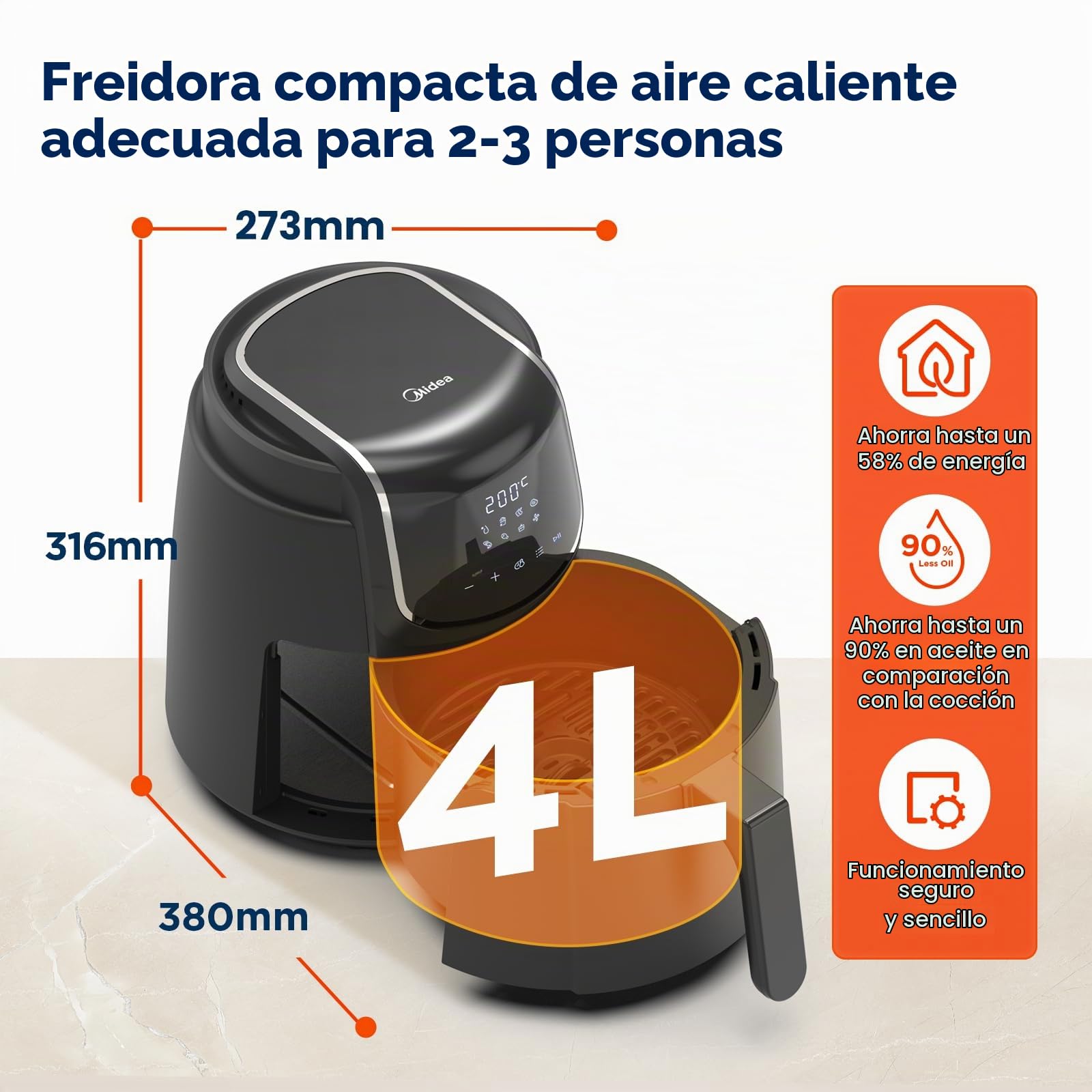Freidora de aire caliente digital 1500W con 8 funciones preestablecidas, 3.5L, control de temperatura inteligente, negro