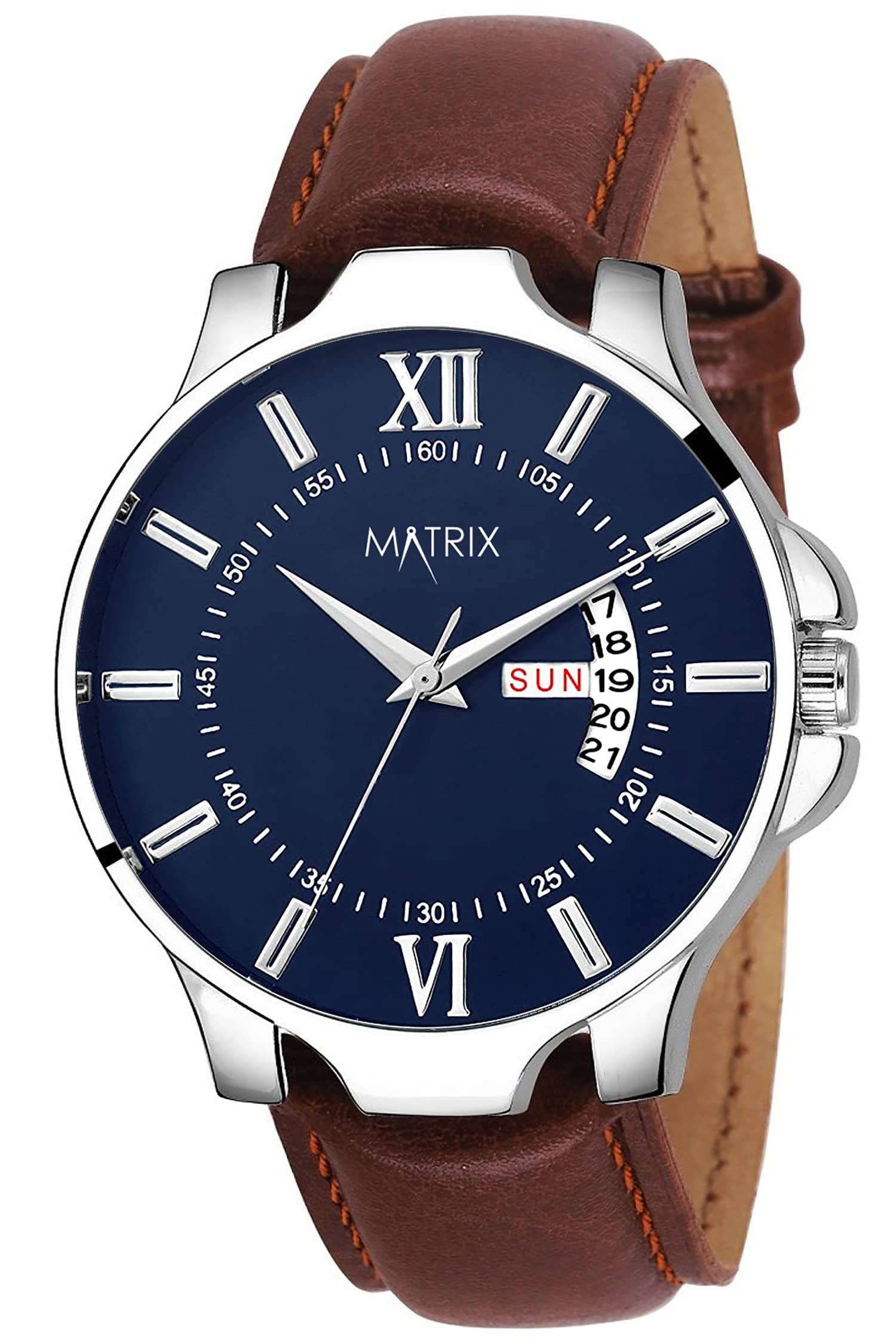 Matrix Antique Day & Date Leather Strap Analog Watch for Men & Boys (Blue - Brown) (B0BHJLC2TJ) Amazon Price History, Amazon Price Tracker