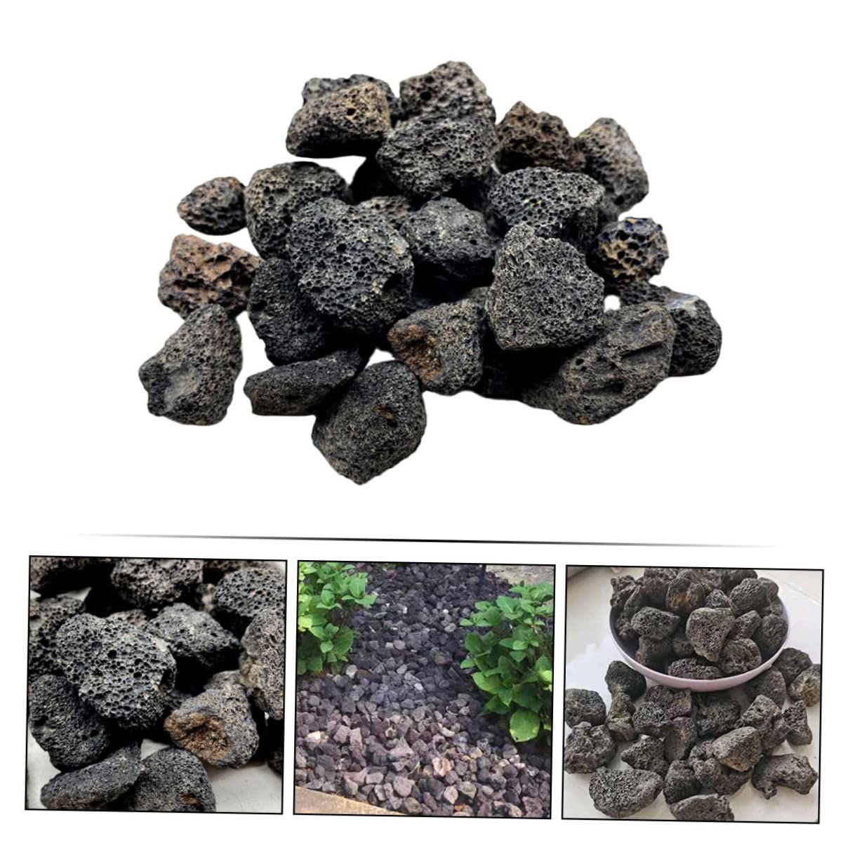 SOLUSTRE Naturalne Czarne Kamienie Wulkaniczne Dekoracyjne Do Akwarium Ogrodu i Doniczek Bezpieczne Ozdoby z Kamienia Wulkanicznego Do Oczek Wodnych i Ścieżek