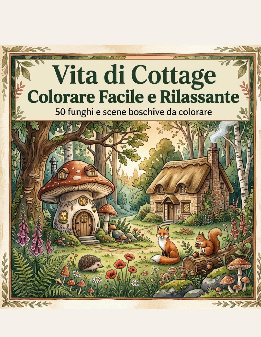 Vita di Cottage: Colorare Facile e Rilassante: 50 Funghi e Scene di Bosco - Disegni semplici e rilassanti