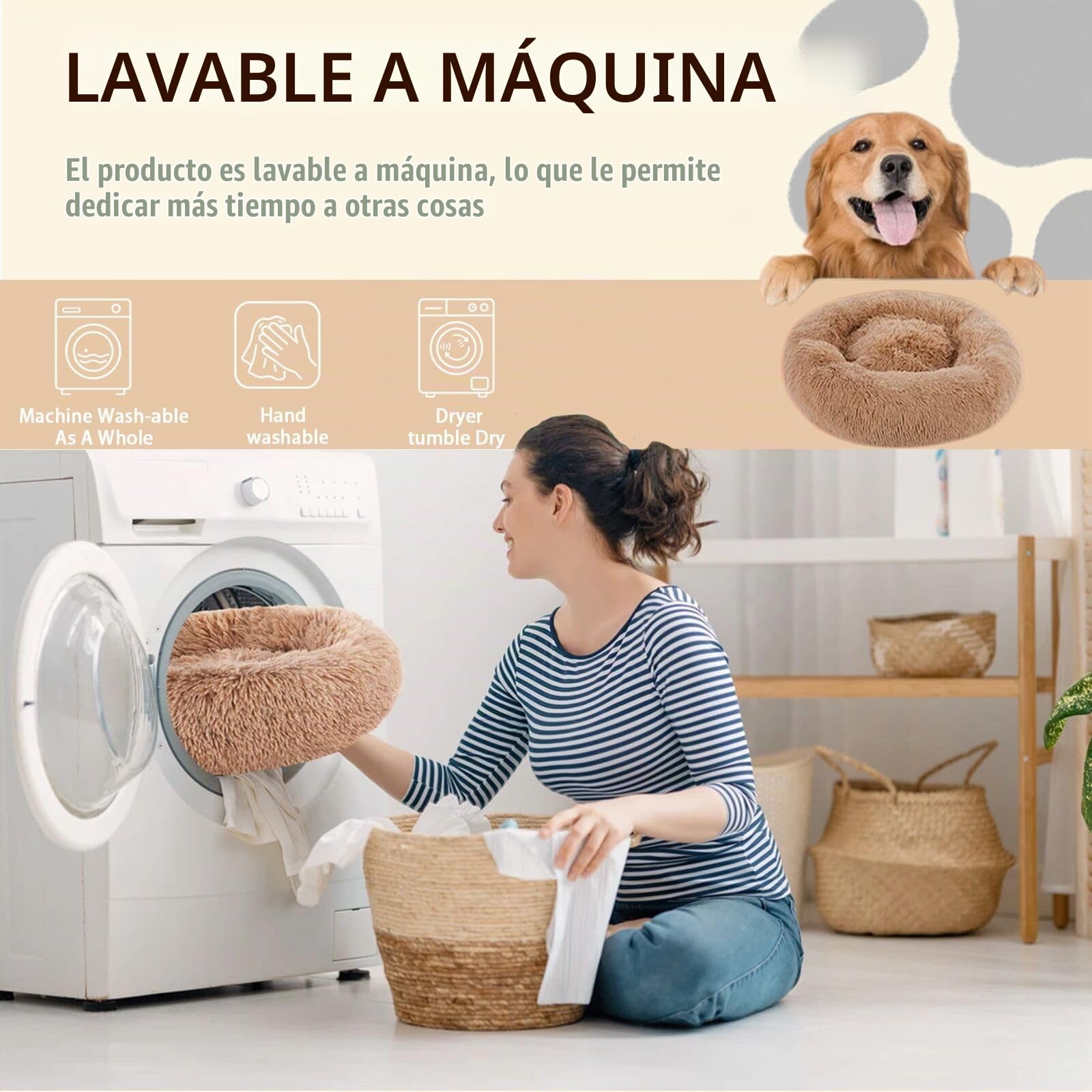GDDO Premium Cama Ortopédica para Perros Grandes y Extragrandes, Donut Suave de Felpa Redonda, Sofá Con Parte Inferior Resistente al Agua, Cesta Lavable (100cm)