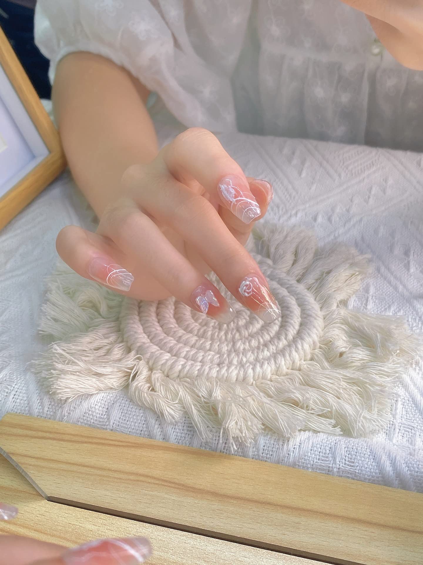 Unghie a pressione, 10 pezzi indossabili per manicure, unghie finte fatte a mano, set di unghie finte artificiali riutilizzabili per donne e ragazze (L) (L)