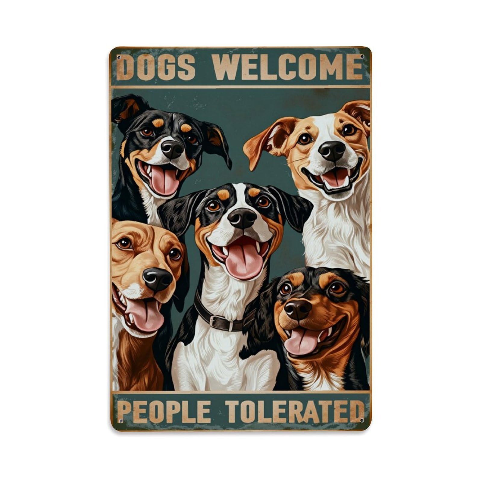 Enderetf Vintage Dogs Welcome People Tolerated Tin Sign Metal Poster, Home Bar Garage Man Cave Cafe Indoor & Outdoor Wall Decoration 8X12inches