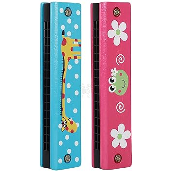 Trinkets & More - Harmonica Mouth Organ Wooden Musical Instrument for Kids Best Return Gift (Pack of 2 - Random Colours and Pattern) - image, photos