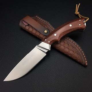 HUAAO EDC Fixed Blade Knife with Sheath, 8.9’’ D2 Steel Full Tang Survival Knife, Camping Bushcraft Knife with Rosewood Handle for Hunting Hiking - HUAAO