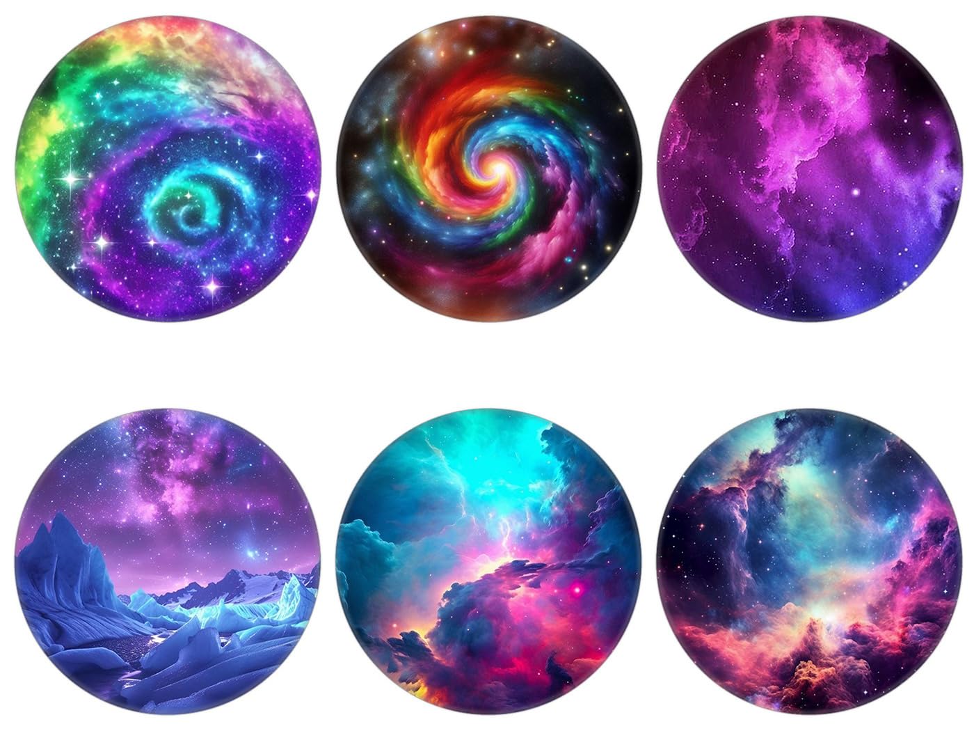 Nsotts (6 Pack) Collapsible Cell Phone Grip for Smartphones,Expanding Cellphone Holder for Phone and Case - Blue Purple Galaxy