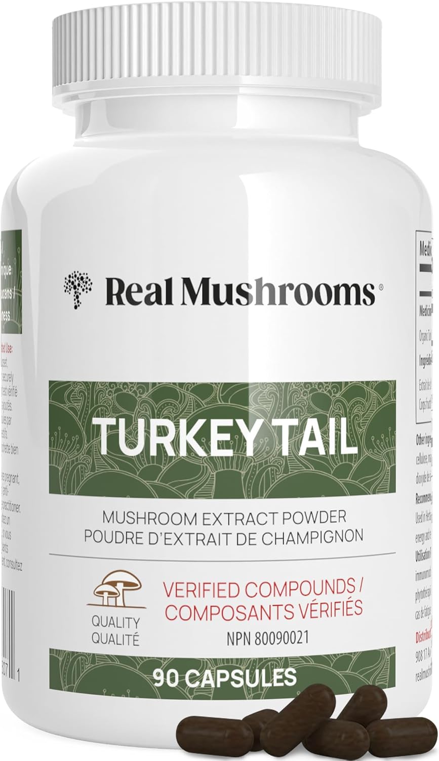 Real Mushrooms Turkey Tail Capsules – Organic Extract with Immunomodulating Properties & Measured Beta-Glucans – Vegan Mushroom Supplement, 90 Caps
