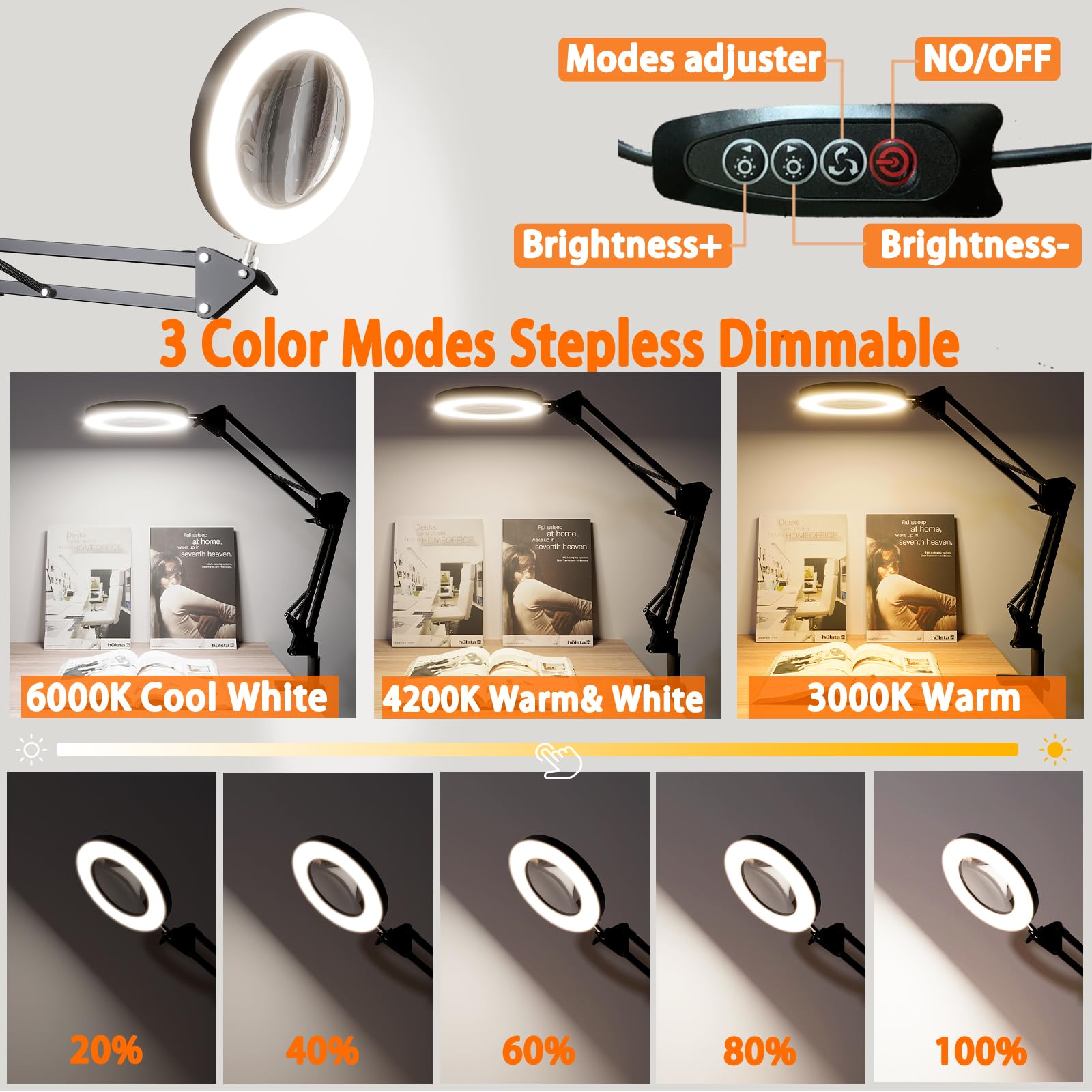 YSFMODE-Loupe De Lecture Et Pince,Lampe Loupe X10,3 Modes De Couleur Réglables,Lampe Loupe Pour Travaux Manuels,Loisirs,Lecture,Pe - Appareil Photo