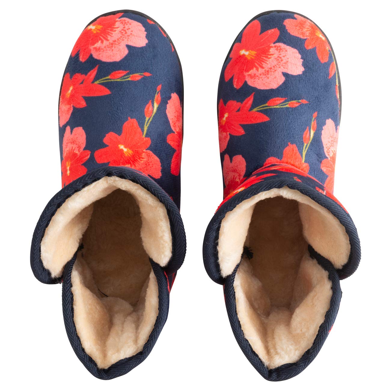 Polar Womens Memory Foam Indoor Faux Fur Fleece Bootie Rubber Sole Comfort Outdoor Anti Slip Durable Slippers - Blue Floral - UK6/EU39 - YC0753