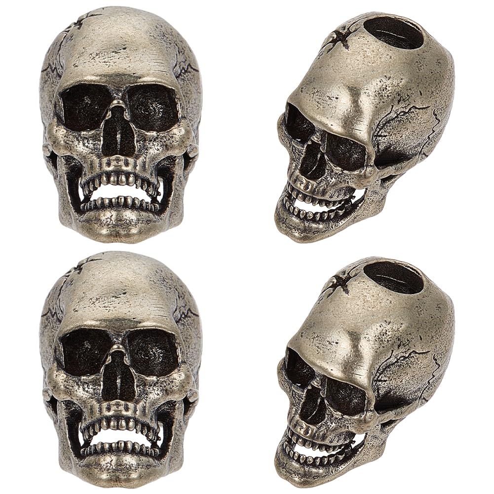 4 Totenkopf Perlen Aus Metall - Antik Silber, 21,5 Mm, 6 Mm Loch, Für DIY Schmuck, Armbänder & Schlüsselanhänger