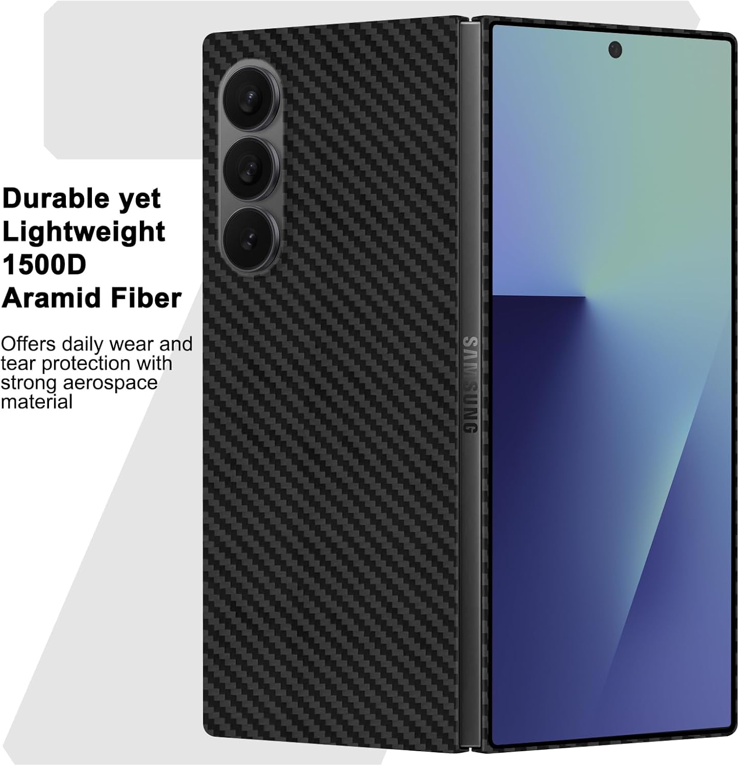 Slim Thin 1500D Carbon Fiber Case Compatible with Samsung Galaxy Z Fold 7, Aramid Fiber Z Fold7 Cover Supports Wireless Charging, Matte Black Gray Twill [NOT Printed]