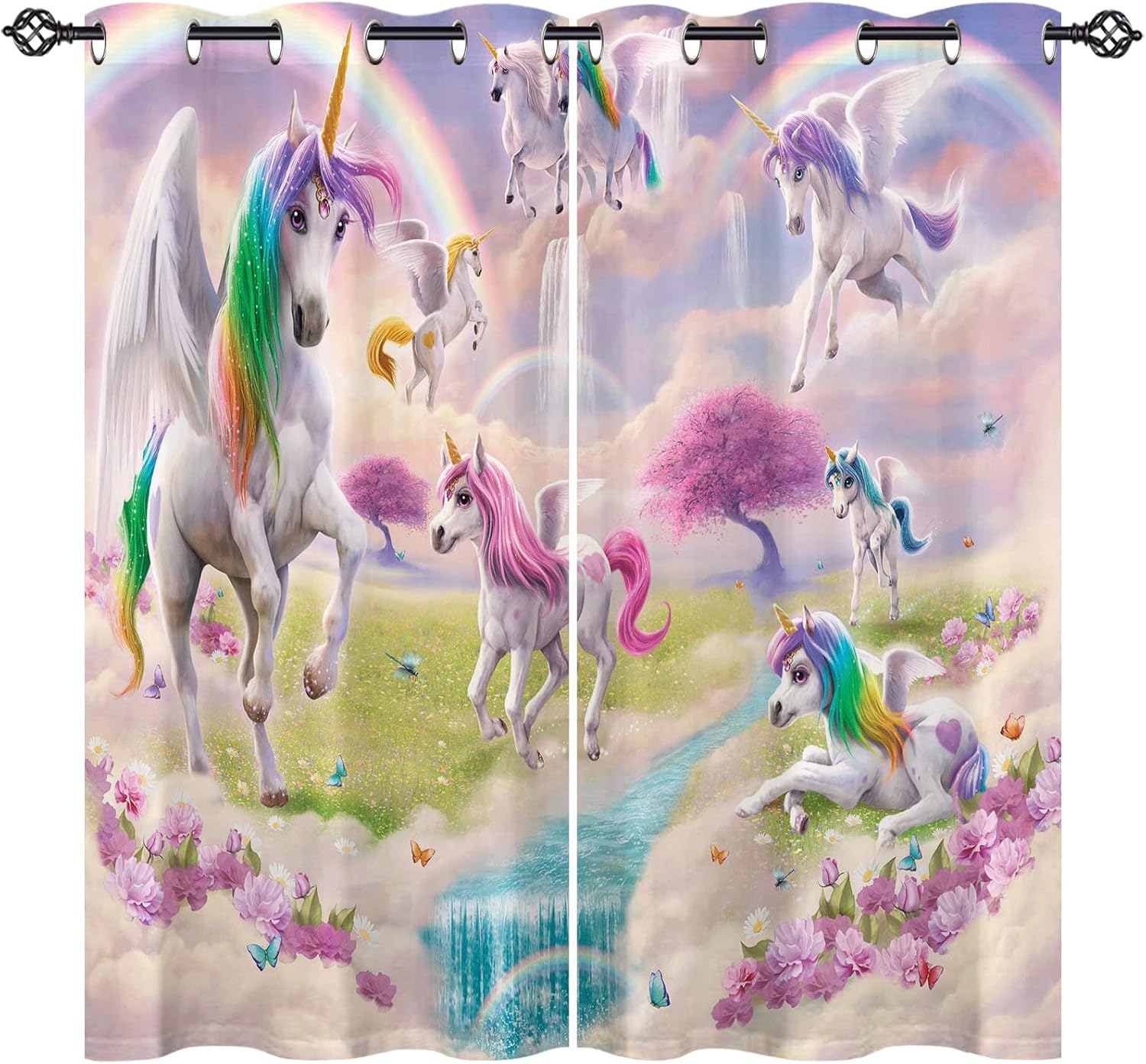 ANHOPE Unicorn Curtains Grommet Blackout Room Darkening Curtains with Fantasy Theme