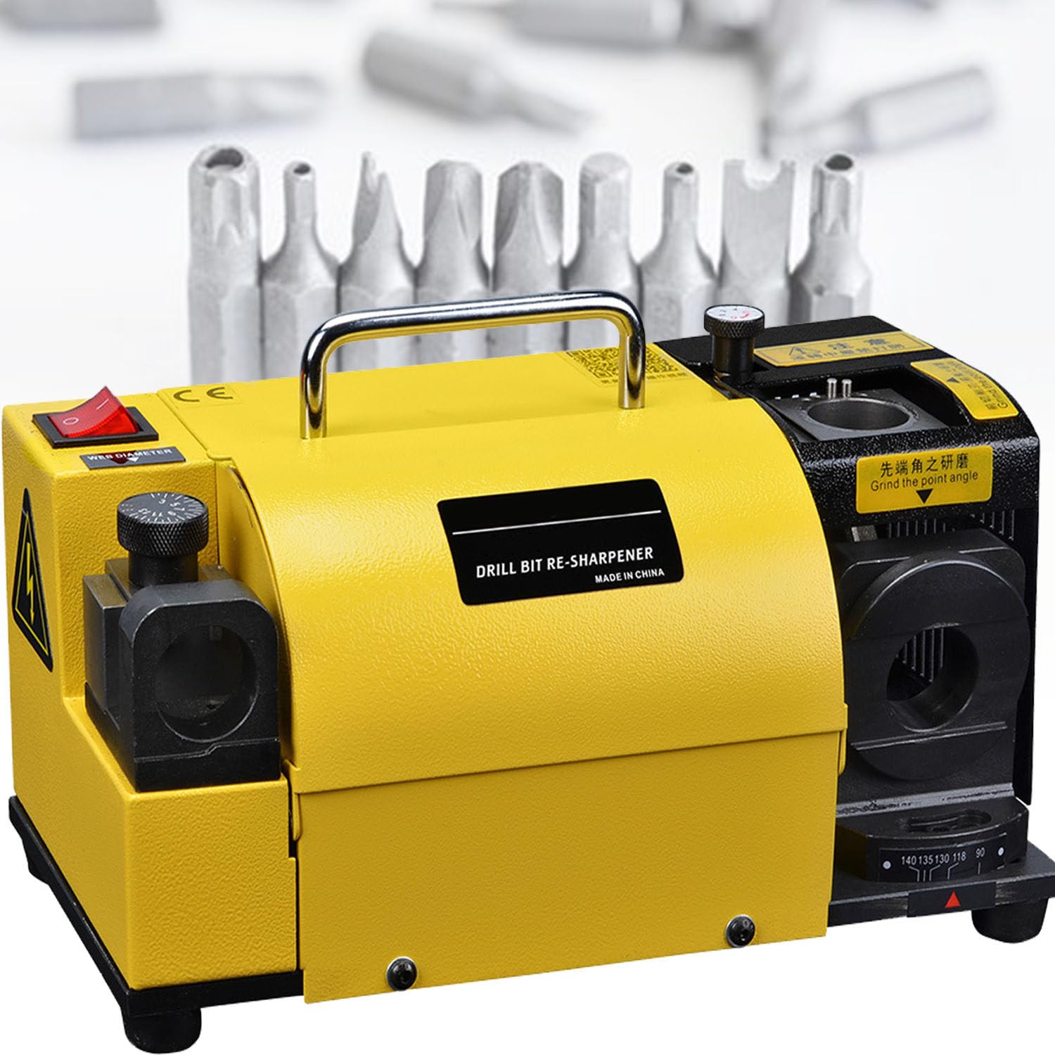 Máquina Afiladora Brocas Profesional,Afilador Brocas Portátil,Reafilador Brocas Ajustable con Ángulo Punta De 95° A 135°,con 11 Pinzas,Velocidad 4400 RPM,CBN(forHss)
