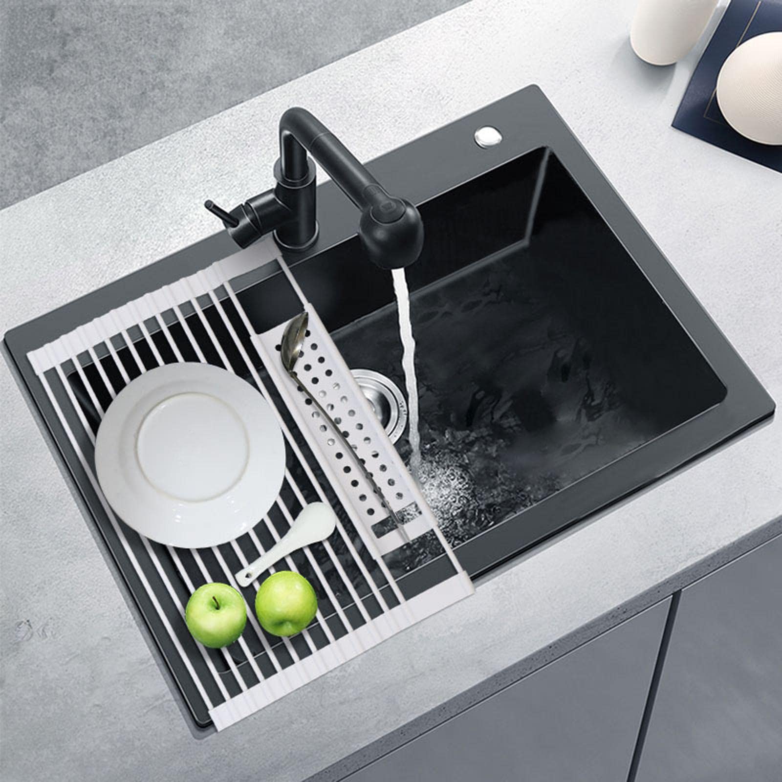 kowaku Escurridor de Platos Enrollable Plegable, escurridor de Platos portátil para Vasos, Utensilios, Gris Blanco S