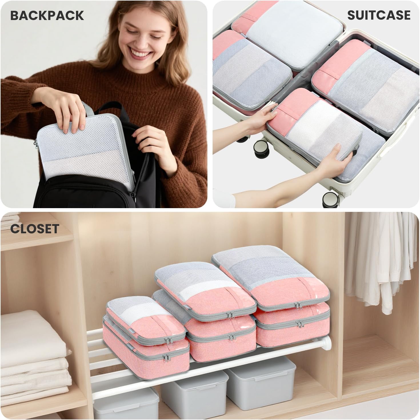 8 Set/6 Set/4 Set Compression Packing Cubes for Travel, Lightweight Vacation Travel Essentials, Travel Accessories for Suitcase Organizer Bags Set, Durable Luggage Organizer - Image 7