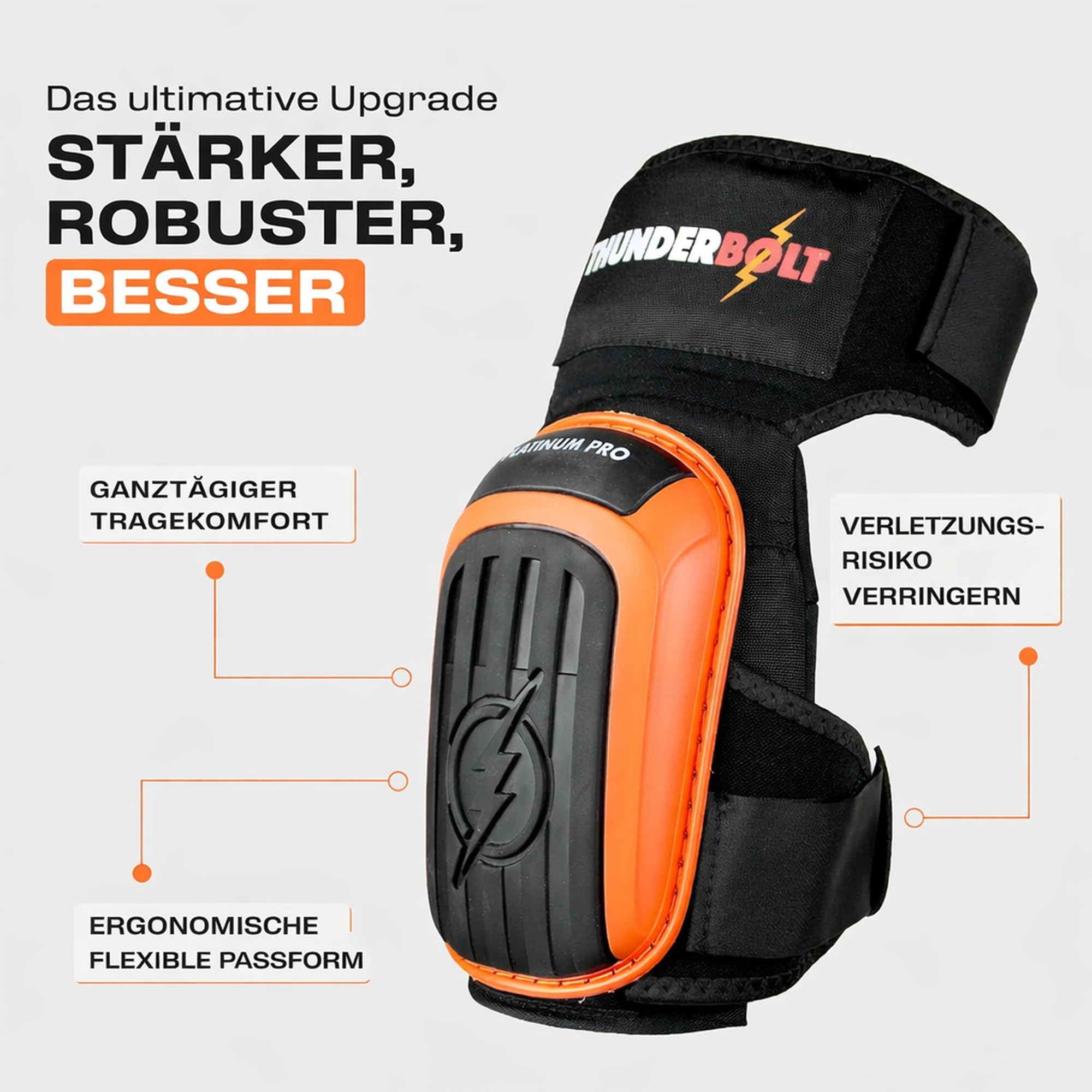 Thunderbolt Knieschoner Professioneller Knieschutz mit komfortablem Gelkissen Knieschoner Fliesenleger für Arbeit, Handwerk, Bodenbeläge Kniepolster Garten mit starken rutschfesten Gurten
