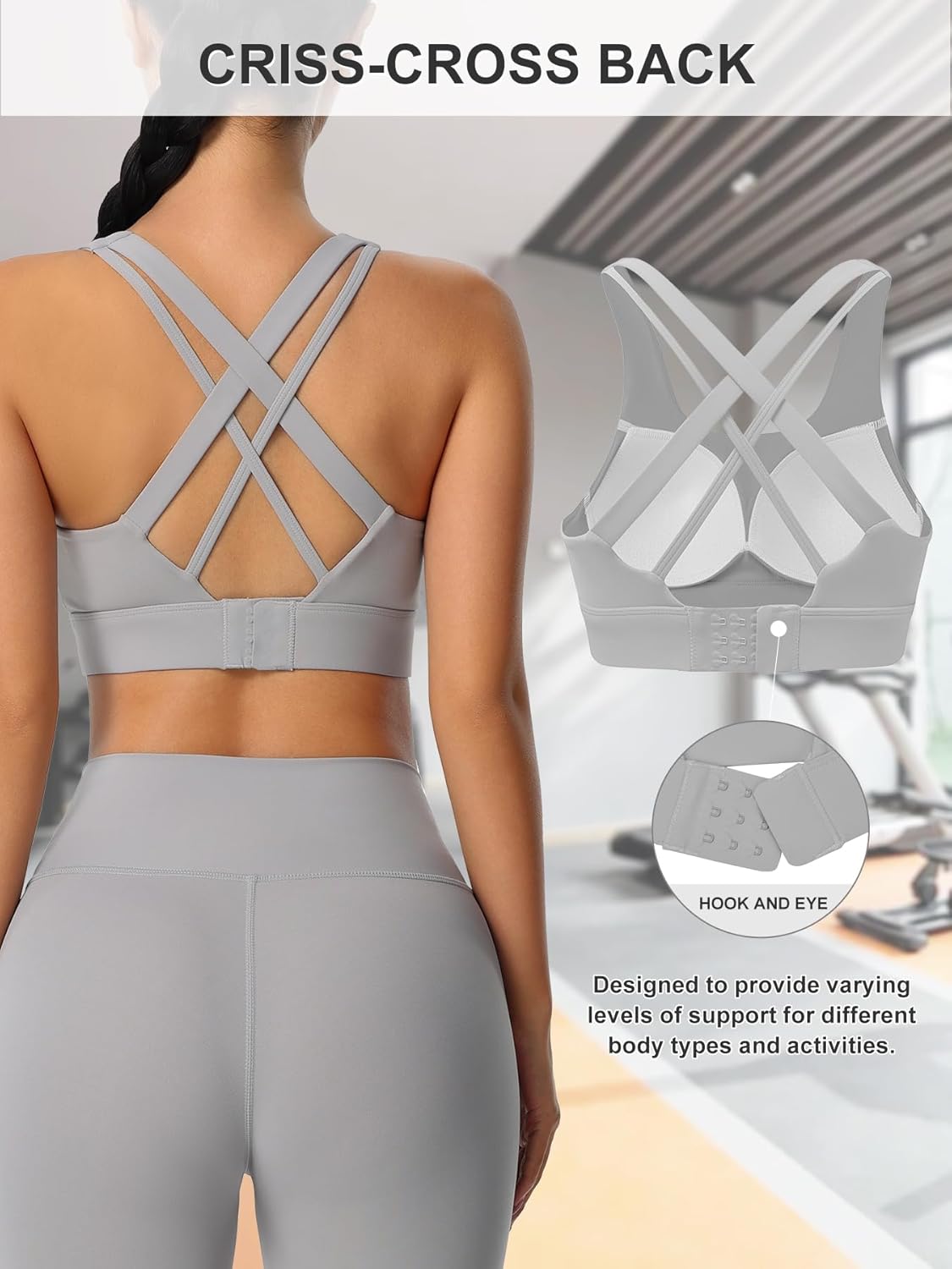High Impact Sports Bra for Women Molded Cup Back Closure High Support Womens Sports Bras Criss-Cross Back Workout Running Bra - Image 5