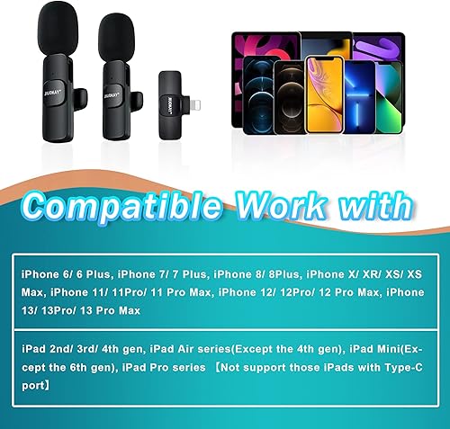 Miniatura 6 de JIUOKAY Paquete de 2 micrófonos inalámbricos de solapa para teléfonos Samsung Galaxy Tab, micrófono de iPhone para grabación de video, entrevista,