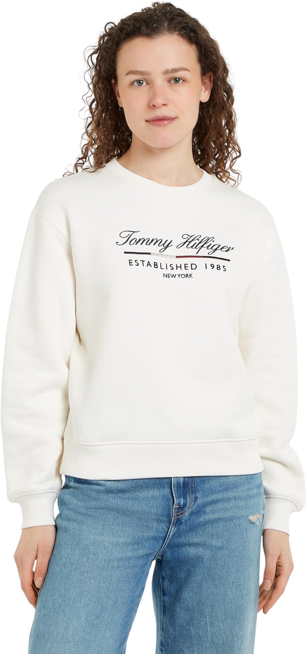 Tommy Hilfiger Women’s Round Neck Sweatshirt, Beige (Ancient White), L