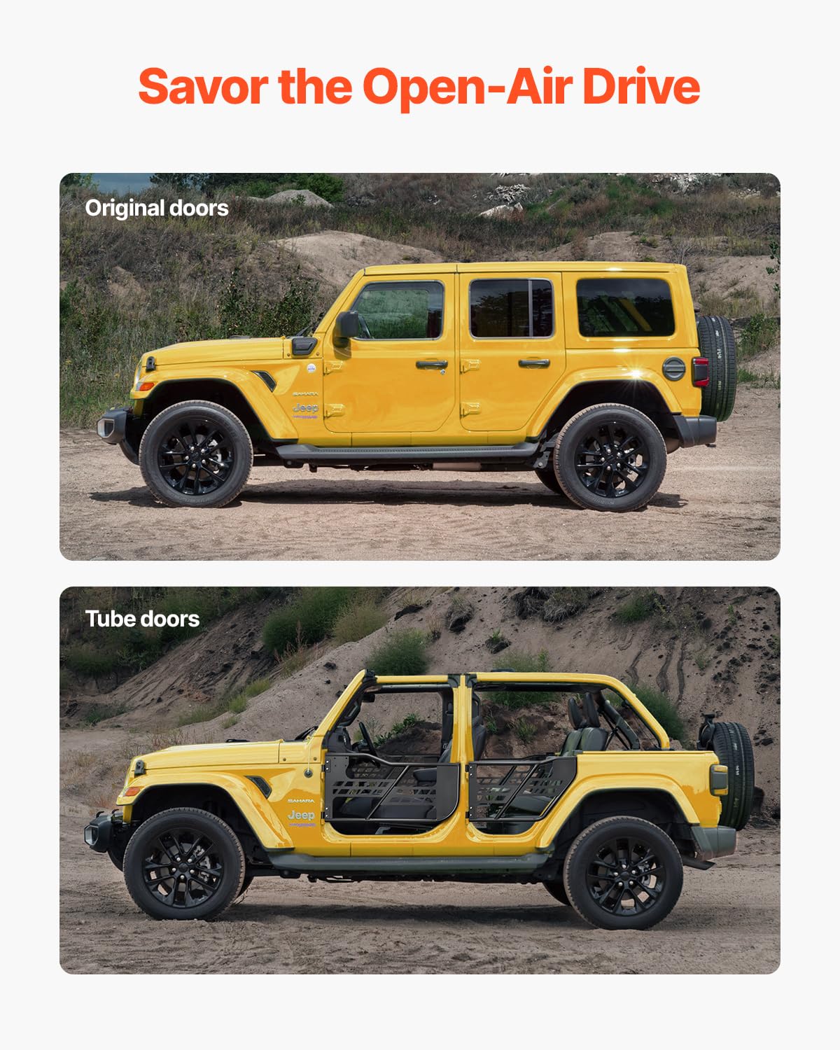 VEVOR Tube porte pour Jeep, 4 portes, porte tubulaire pour Jeep de style chasse avec charnières robustes, loquet OE, coussinets en caoutchouc et tube en acier trempé, pour Jeep Wrangler JK 2007-2018
