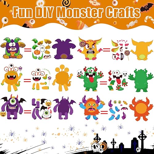 Miniatura 3 de JULBEAR Kits de manualidades de Halloween para niños, 26 piezas de recuerdos de fiesta de Halloween, haz tu propio monstruo, calcomanías de