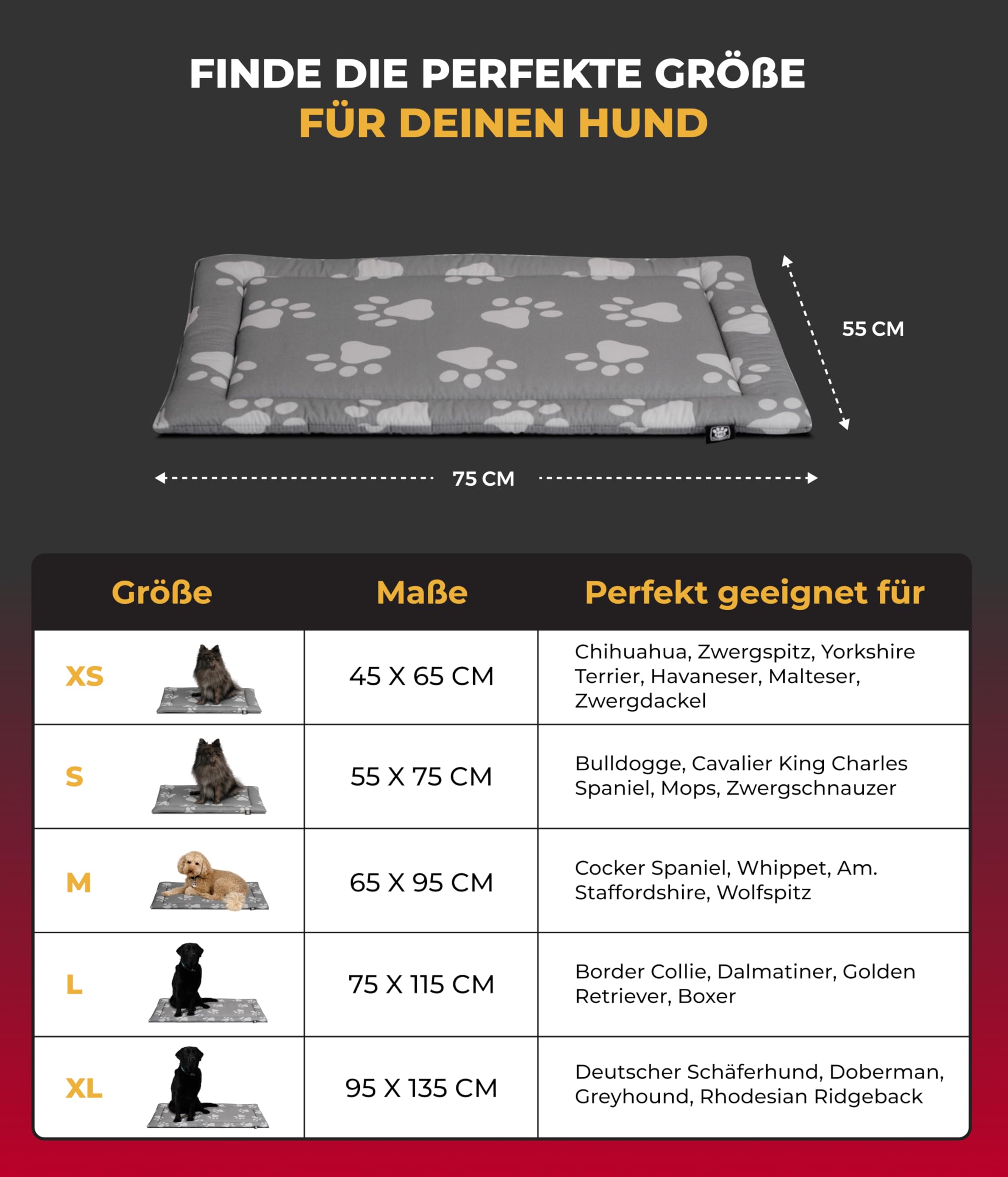 Sommerdecke Baumwolle mit Füllung S (55x75 cm) – Gepolsterte Hundedecke für den Sommer – Wend- & Waschbar – Leichte Hunde Sommerdecke – Pfote Anthrazit, Made in DE