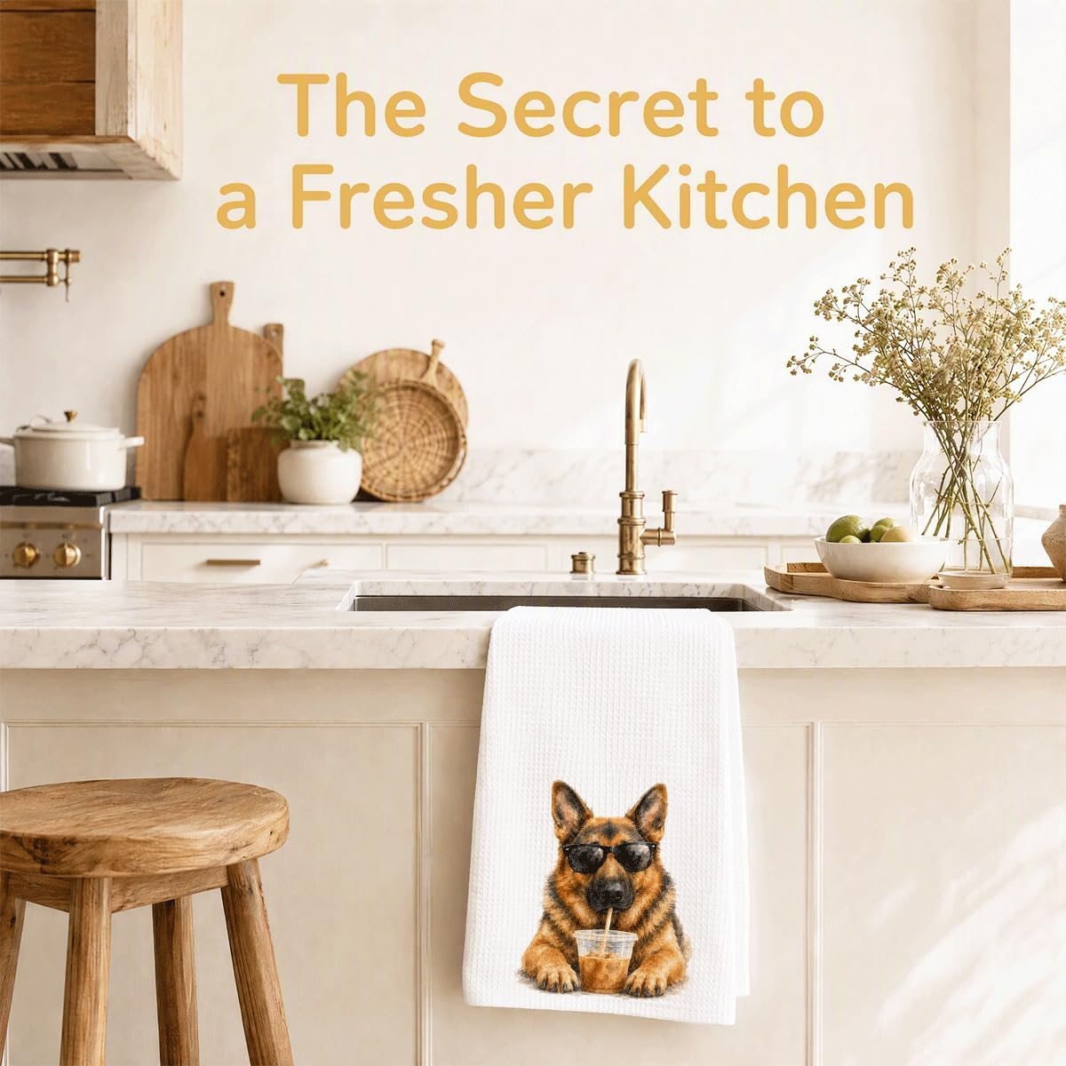 German Shepherd Kitchen Towel 16 x 24 Inch, Waffle Weave Dog Towel with Funny Breed Design, German Shepherd Gifts for Women, Pet Lover Kitchen Decor-D18 image 3