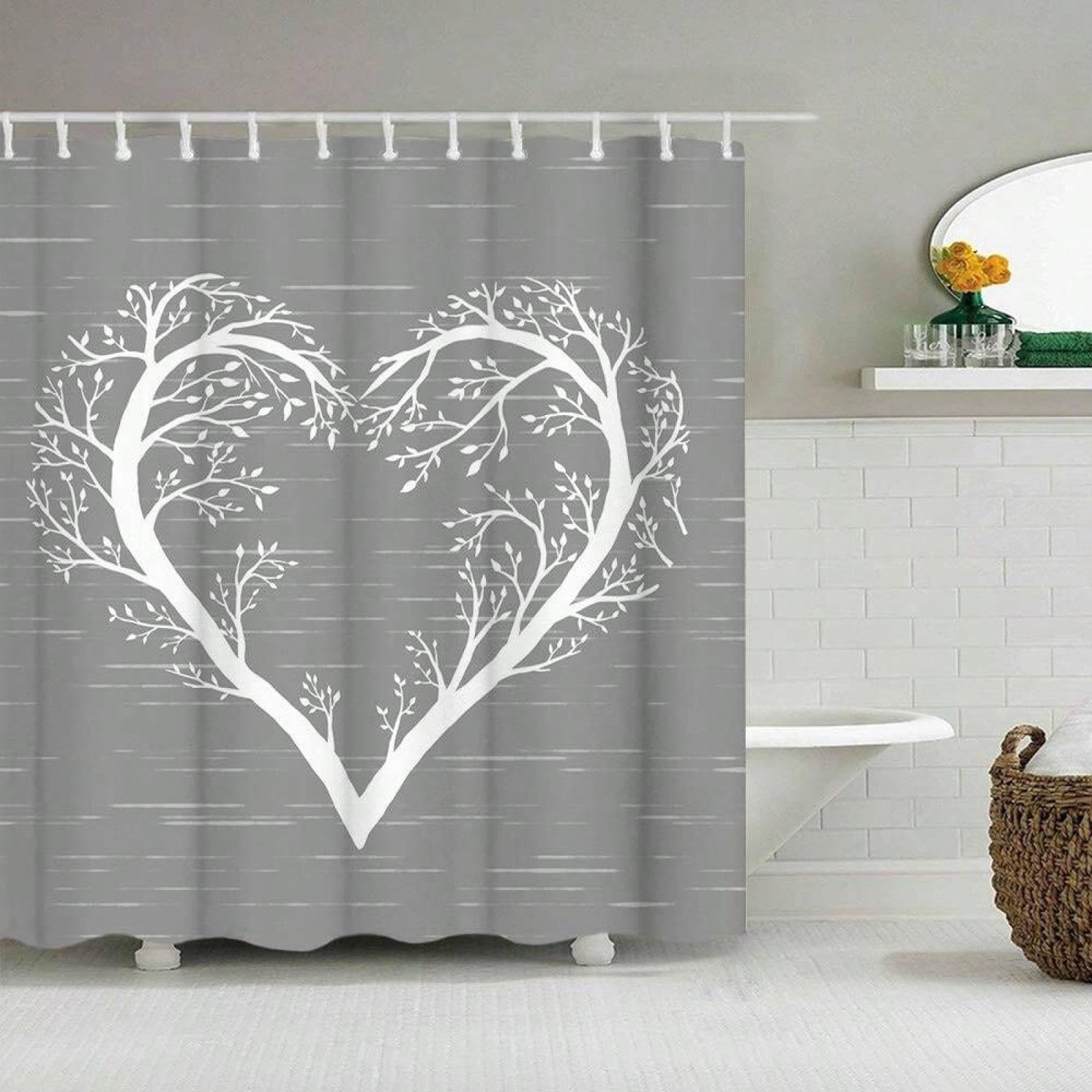 AZEJEB Tree of Life Shower Curtain Fabric White Heart Shaped Tree Branch Bathroom Decor Romantic Love Gray Shower Curtain 170x170cm/67x67in(WxH)