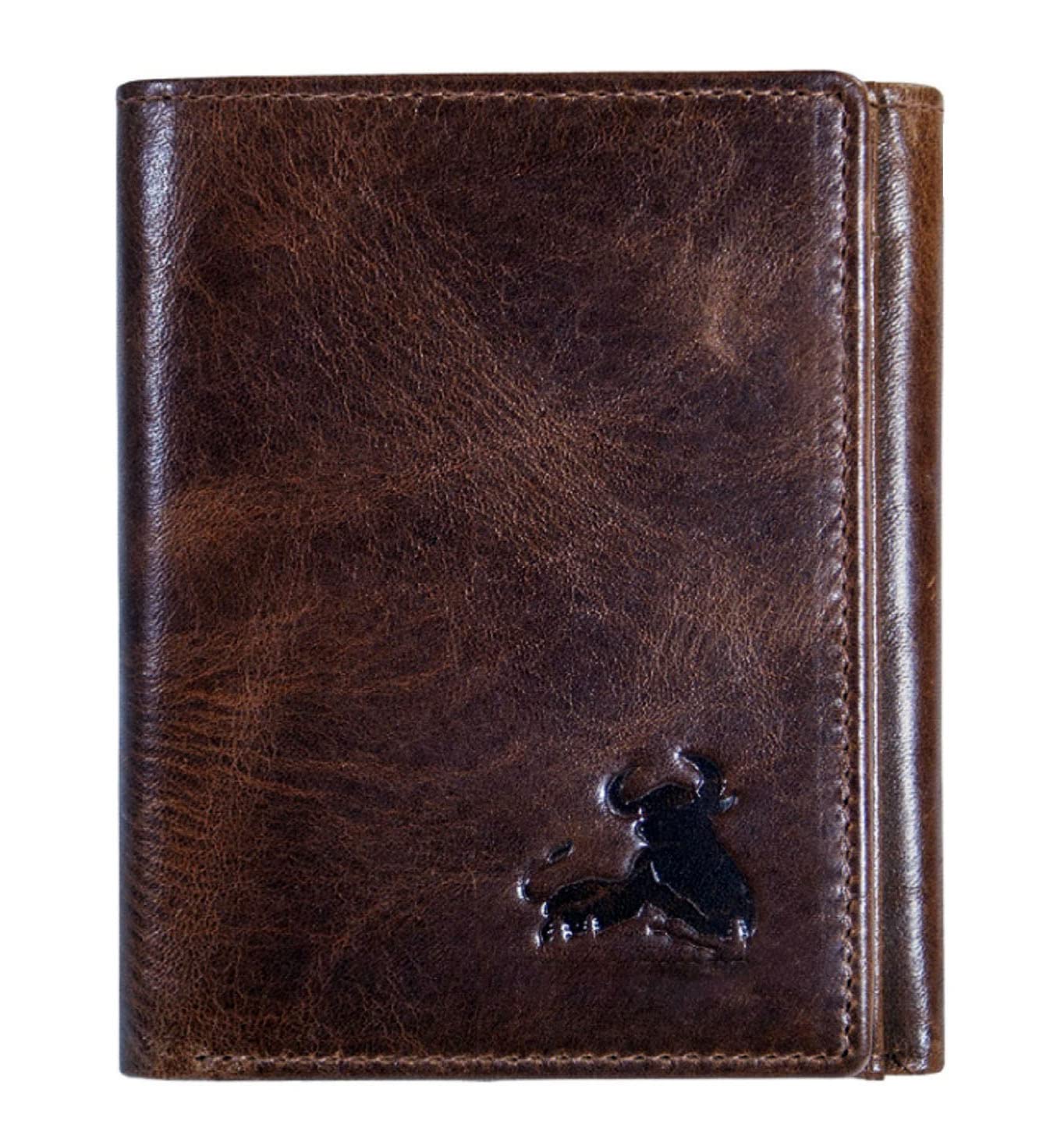 Contacts Men's Genuine Leather Wallet | RFID Blocking Wallet for Men | Tri-fold Wallet| 8 to 10 Card Slots Including 2 ID Window (Brown)