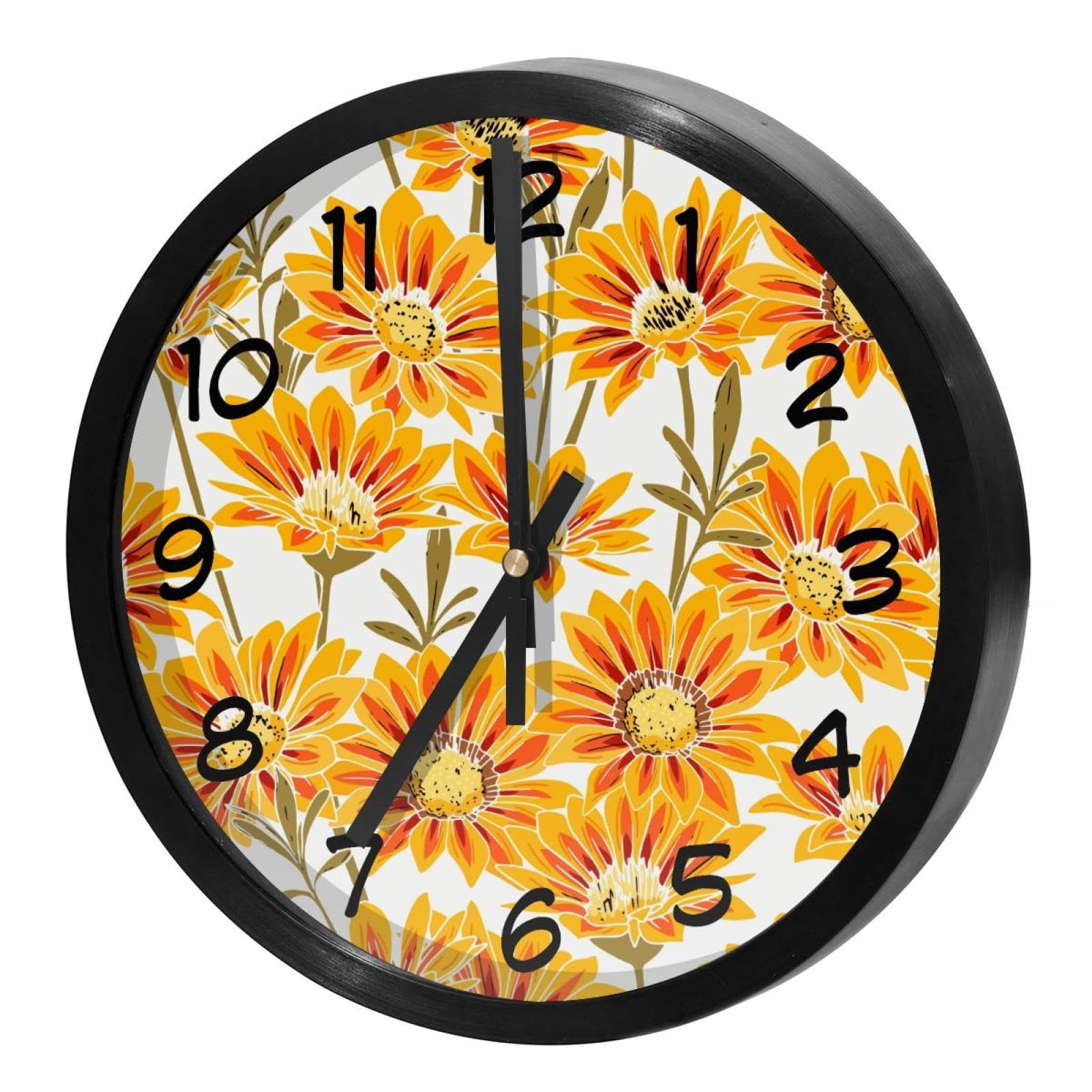 Horloge murale silencieuse à quartz fleur Gaillardia ronde pour cuisine et maison