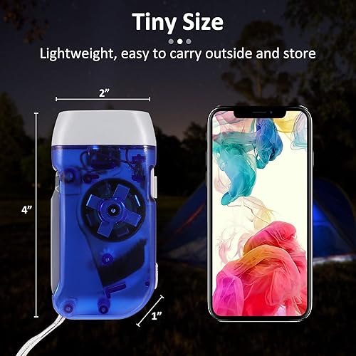 Miniatura 4 de Paquete de 4 linternas de emergencia con manivela, no requiere batería, 3 luces LED brillantes, linterna de cuerda portátil para campamento,