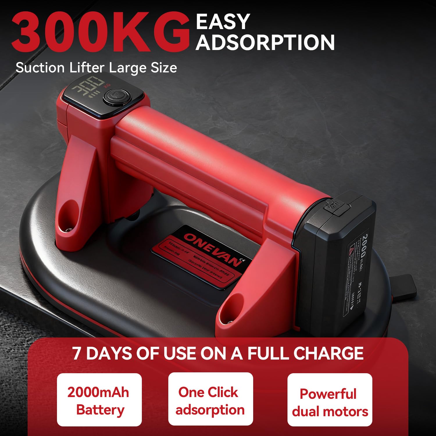 ONEVAN Akku Saugheber 300KG Supersaugkraft mit 4000mAh Akku & Typ-C