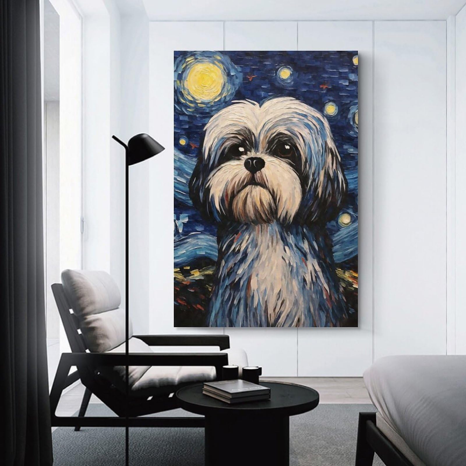 Junmoney Unframe-Style-12 Decorative Wall Artwork Shih Tzu Dog Starry Night, 20X30inch(50X75cm), For Sofa Walls, Lounge Or Home Corners, Modern Wall Decor For Cosy Interiors