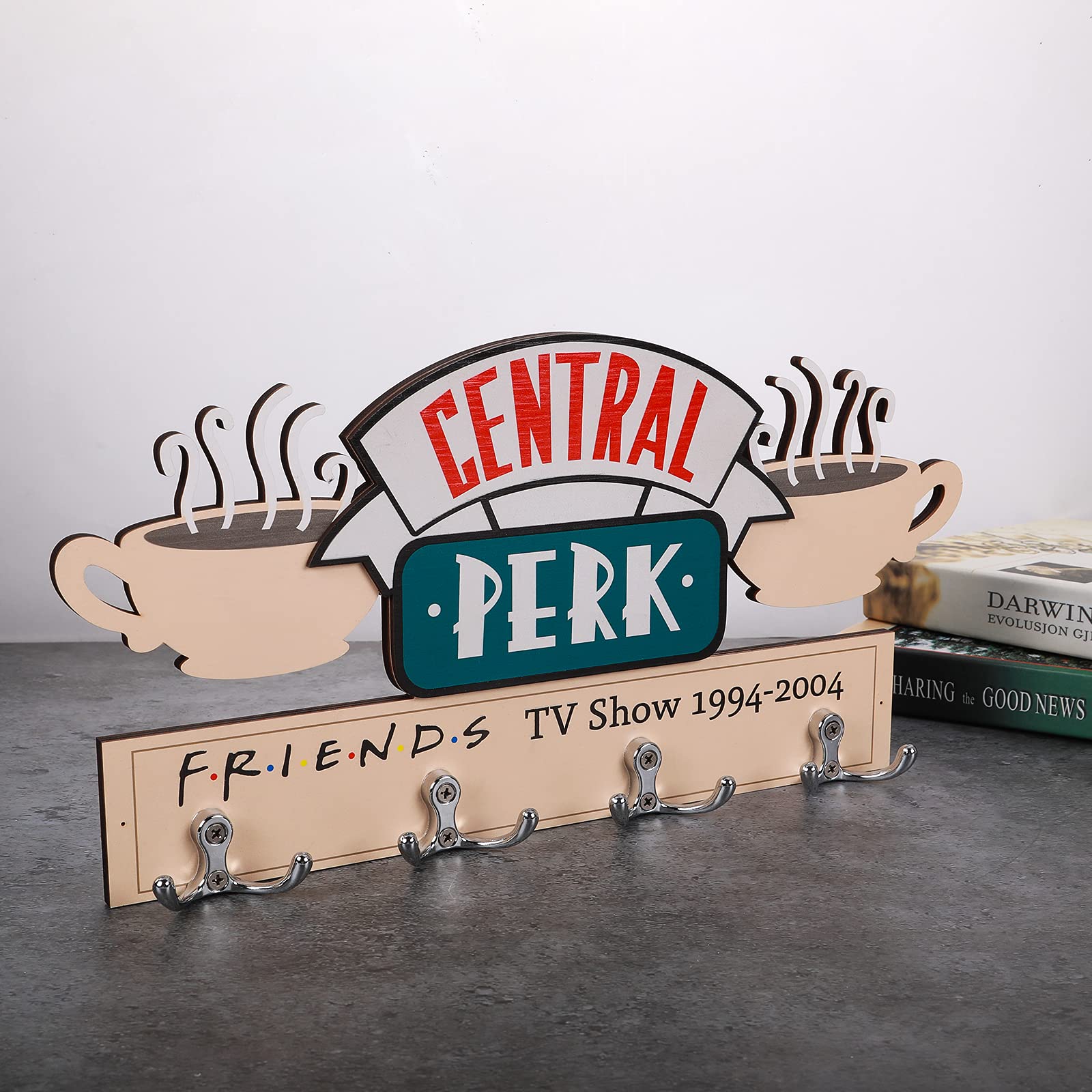 KINVI Friend TV Show Merchandise Central PERK Sign Wall Mounted Coat Rack,Friend Key Holder,Friend Coffee Cup Holder