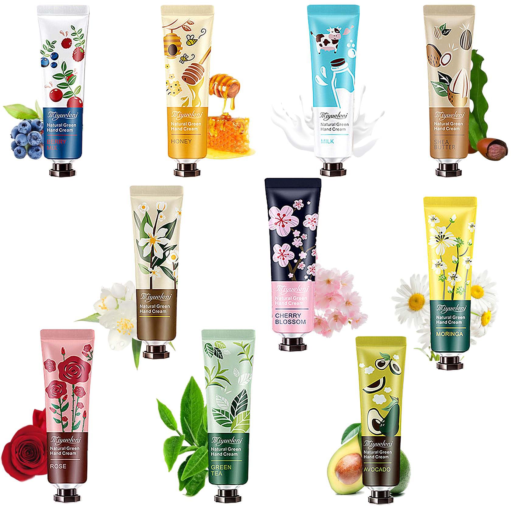 10 PCS Natural Plant Fragrance Hand Cream,Moisturizing Hand Lotion for Dry Cracked Hands Mini Travel Hand Lotion Hand Care Cream Gift Sets for Women 10P