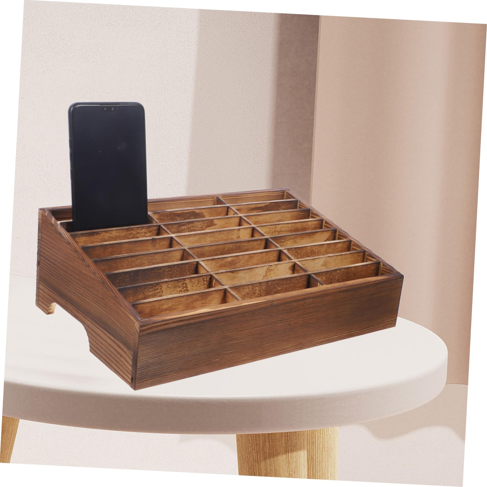 Veemoon Scatola Porta Cellulare in Legno per Scrivania, Organizer da Tavolo Forte Capacità di Carico e Scomparti Multipli per Camera e Ufficio
